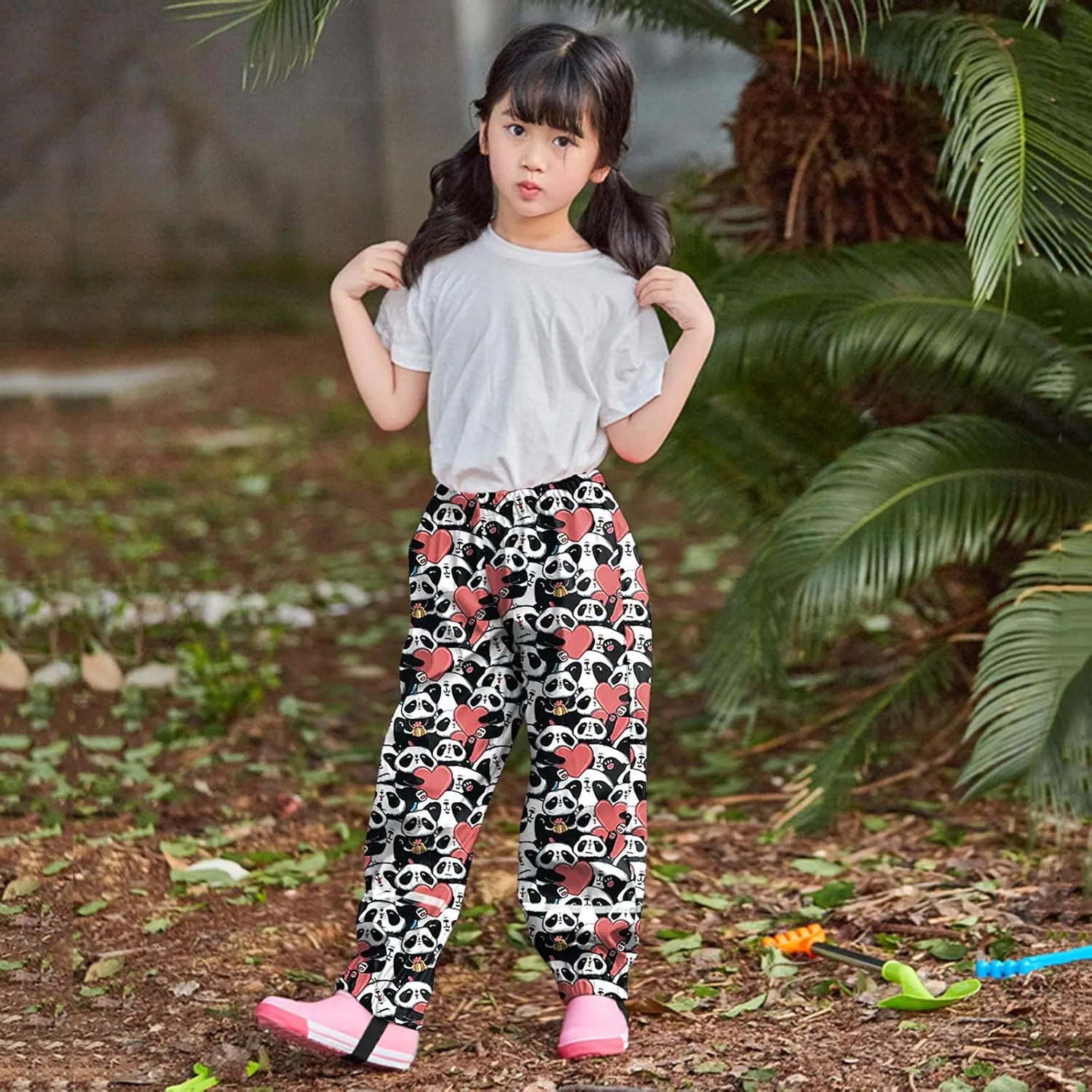 Toddler Girls Cute Aniamls Cartoon Rain Pants Waterproof Kids Boys Dirty Proof Cotton Lined Reflective Hiking Pants
