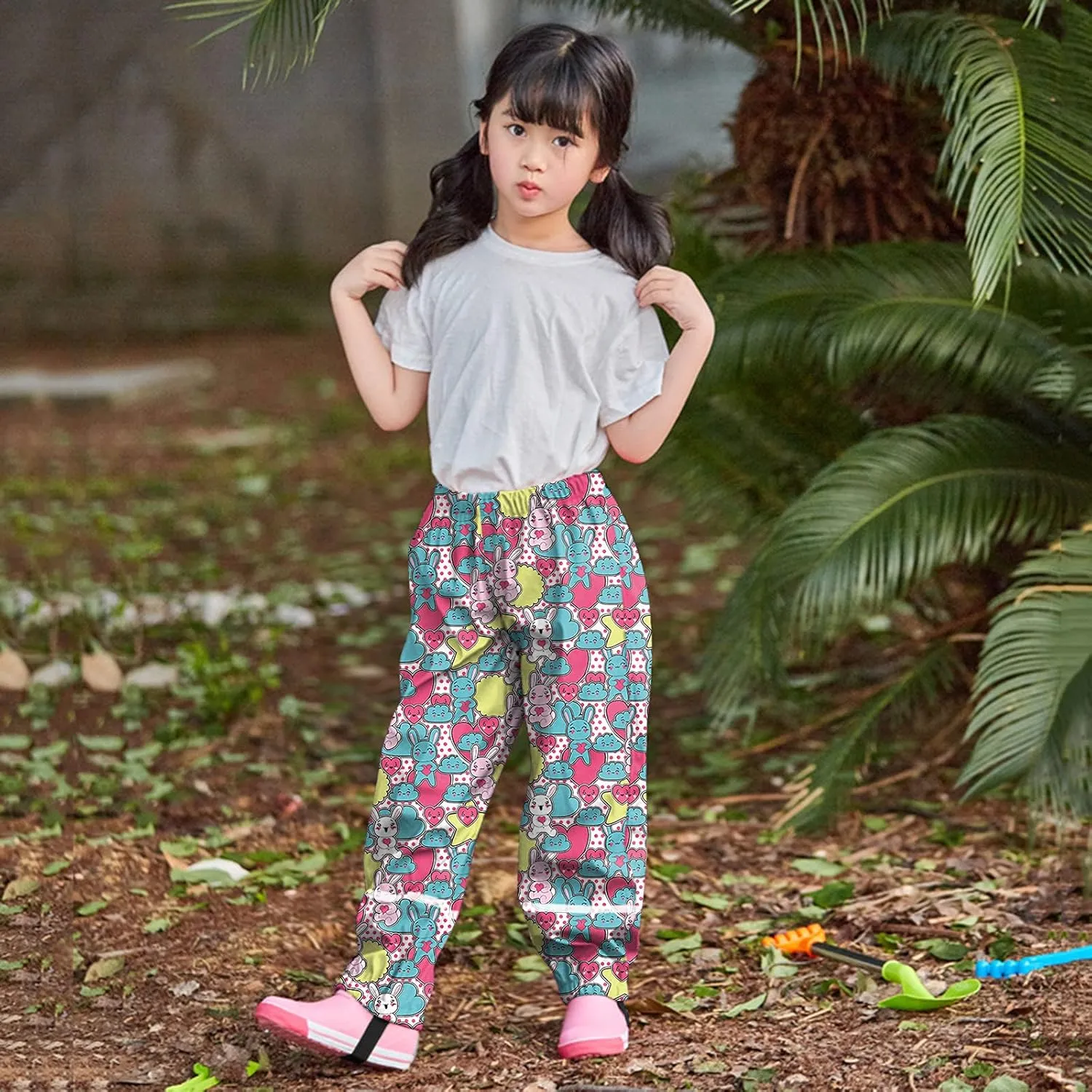 Toddler Girls Cute Aniamls Cartoon Rain Pants Waterproof Kids Boys Dirty Proof Cotton Lined Reflective Hiking Pants