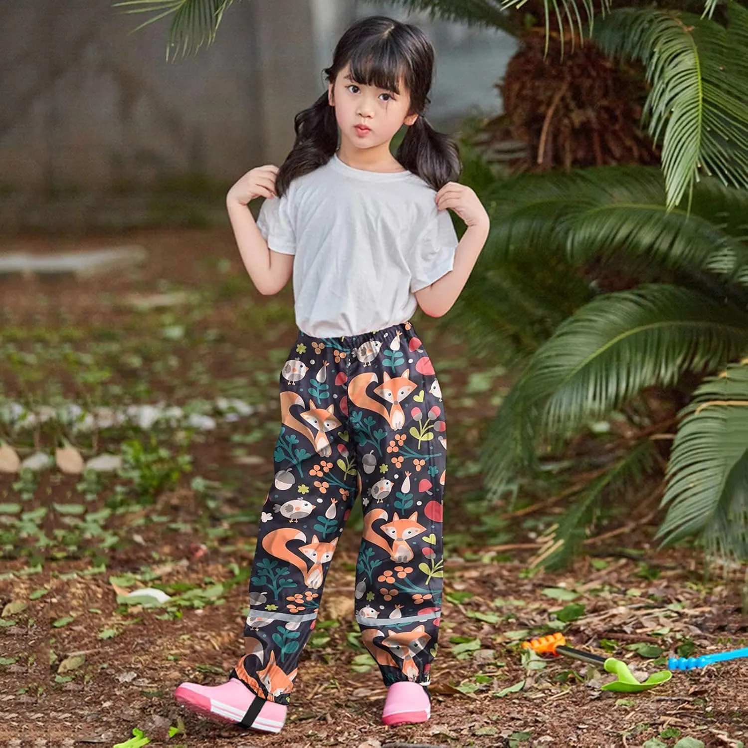 Toddler Rain Pants Kids' Waterproof Rain Trouser Lightweight Reflective Rain Wear for Girls Boys Rain Splash Pants