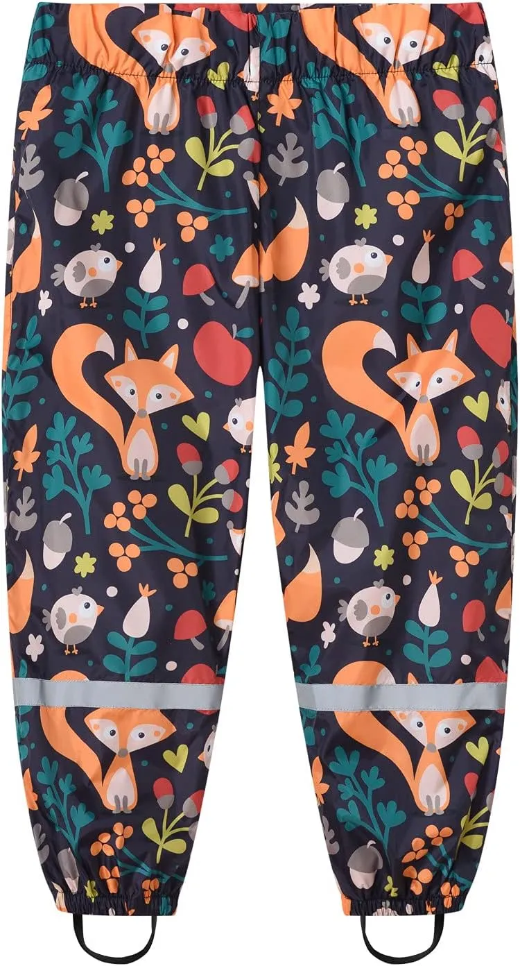 Toddler Rain Pants Kids' Waterproof Rain Trouser Lightweight Reflective Rain Wear for Girls Boys Rain Splash Pants