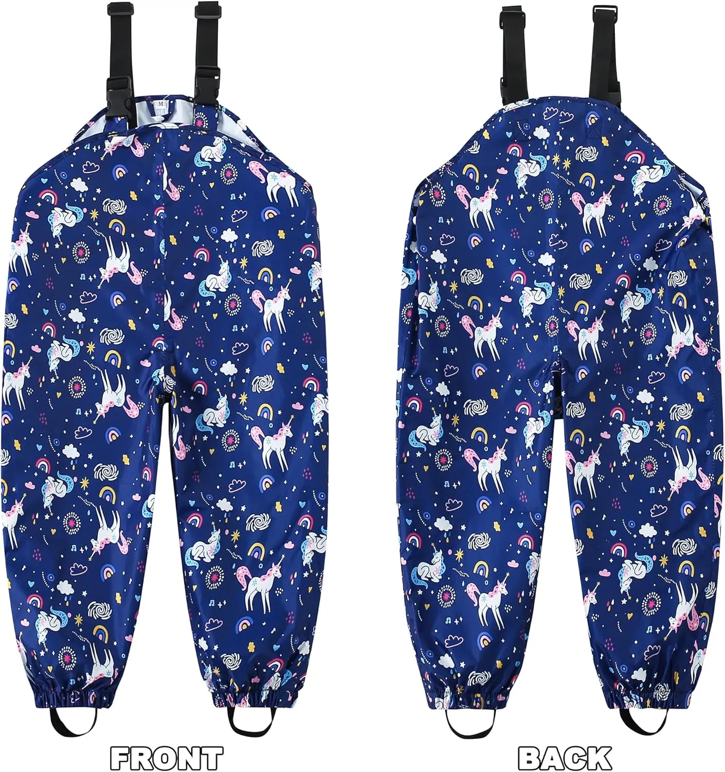 Toddler Waterproof Rain Bib Pants, Girls Rain Pants Kids Cartoon Rain Trousers Lightweight Mud Pants Rainwear