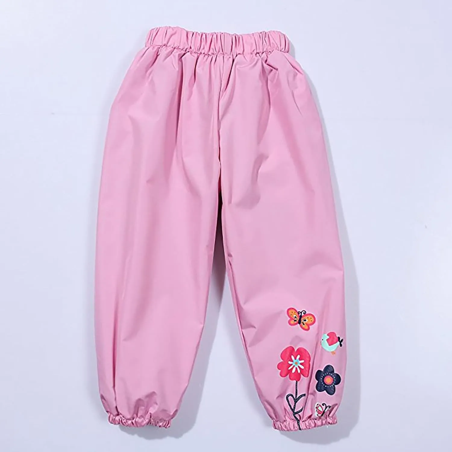 Toddler Waterproof Rain Pants Dirty Proof Windbreak Cute Flower Print Mud Pants for Girls Boys Rain Splash Pants