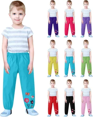 Toddler Waterproof Rain Pants Dirty Proof Windbreak Cute Flower Print Mud Pants for Girls Boys Rain Splash Pants