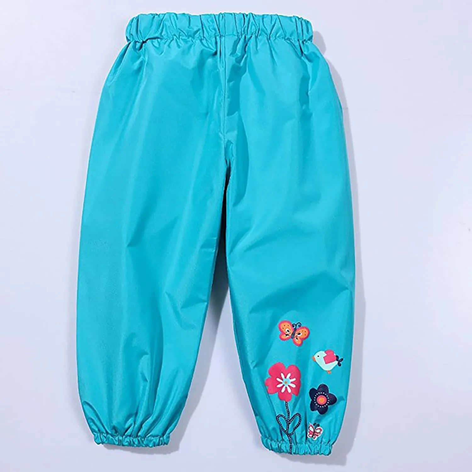 Toddler Waterproof Rain Pants Dirty Proof Windbreak Cute Flower Print Mud Pants for Girls Boys Rain Splash Pants