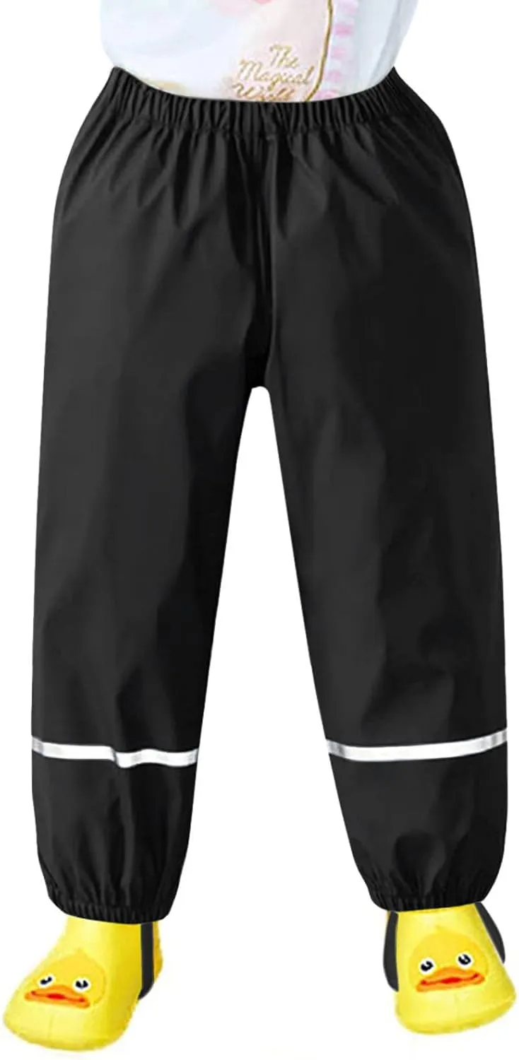 Toddlers Boys Girls Rain Pants Mud Dirty Proof Lightweight Reflective Waterproof Unisex Rain Wear 1-12 Years