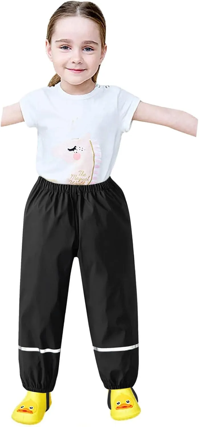 Toddlers Boys Girls Rain Pants Mud Dirty Proof Lightweight Reflective Waterproof Unisex Rain Wear 1-12 Years