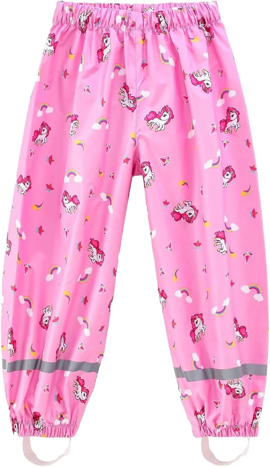 Toddlers Boys Girls Waterproof Rain Pants Kids Lightweight Reflective Windproof Rainwear
