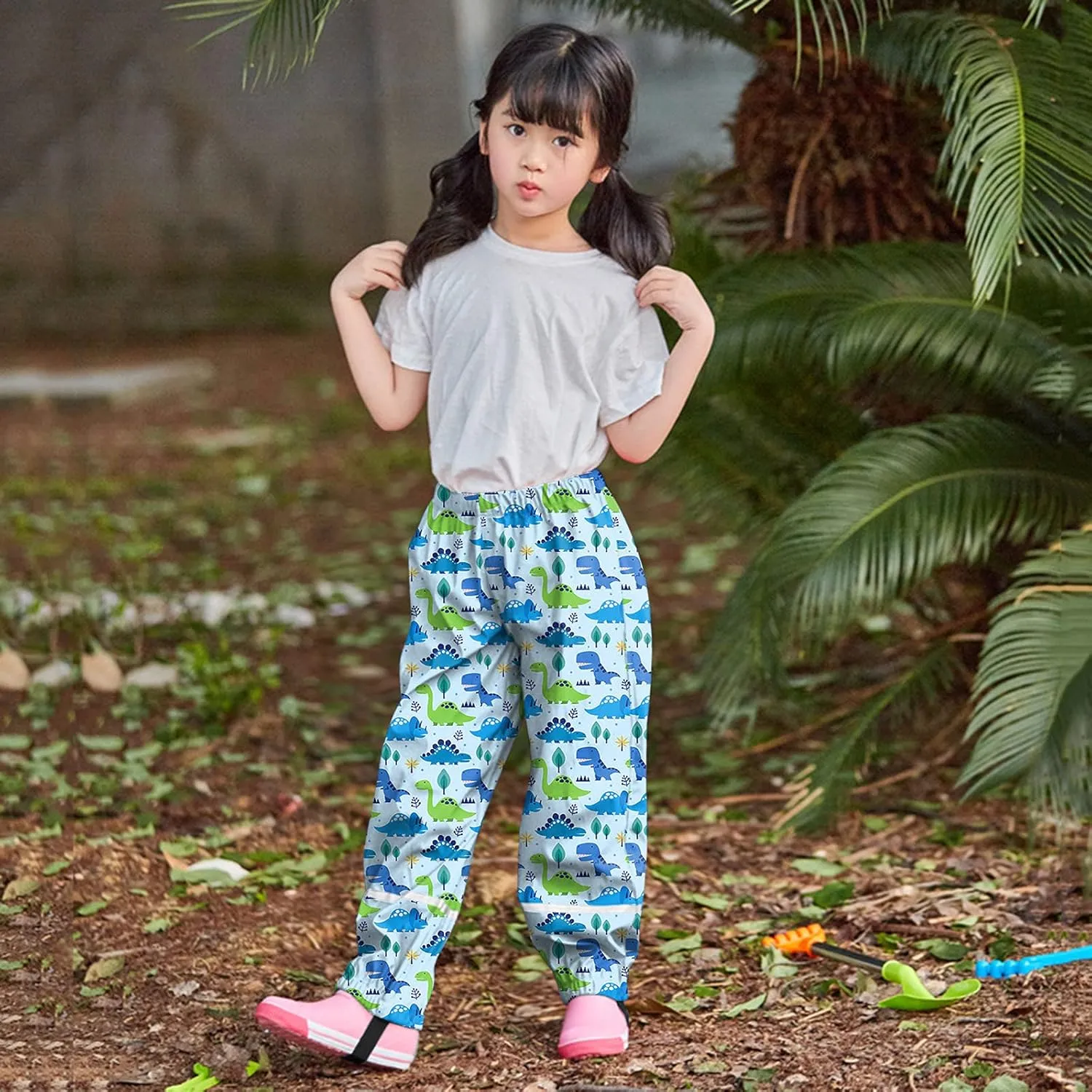 Toddlers Girls Rain Pants Dirty Proof Trousers Elastic Waist for Kids Lightweight Reflective Waterproof Rain Wear