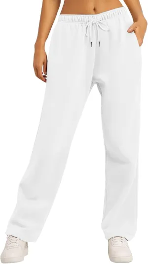 Womens Fleece Sweatpants Straight Legs Drawstring Pants Winter Sweatpants Casual Sport Workout Pants with Pockets