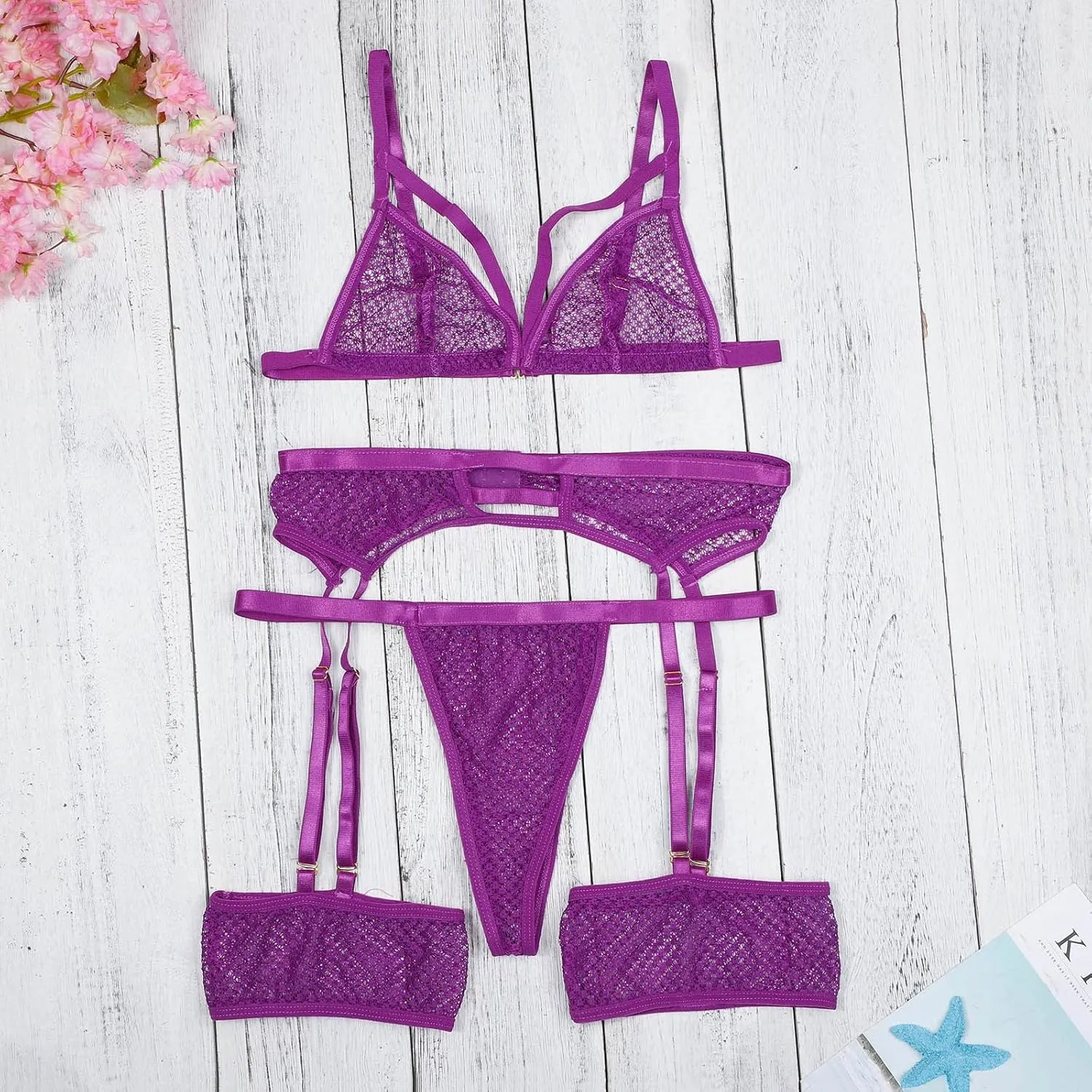 Womens Lace Camisole Shorts Set Pajamas Sleepwear Garter Lingerie Top
