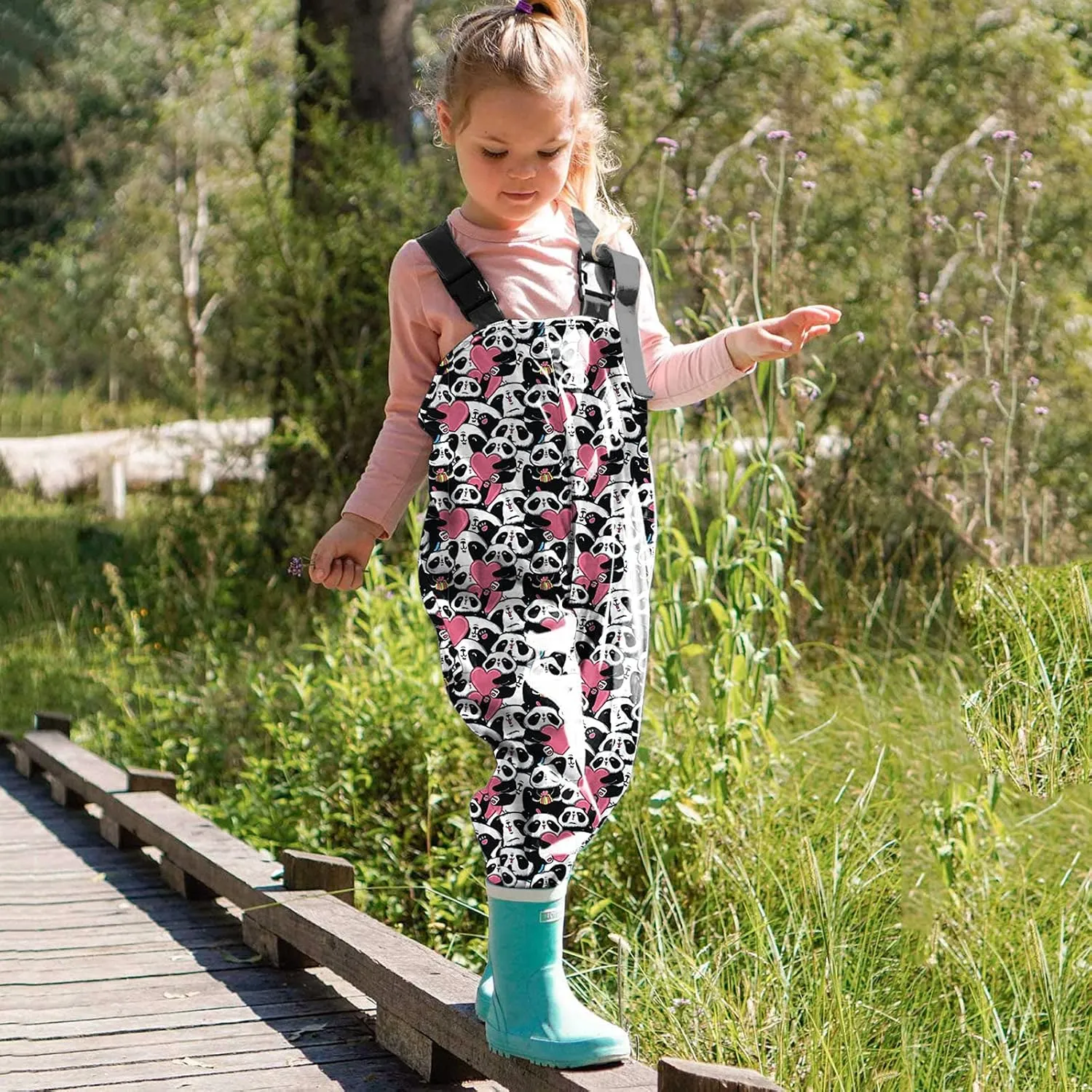 Youth Kids Waterproof Rain Pants Dirty Proof Suspender Trousers for Girls Boys Cute Cartoon Rain Overalls Outdoor
