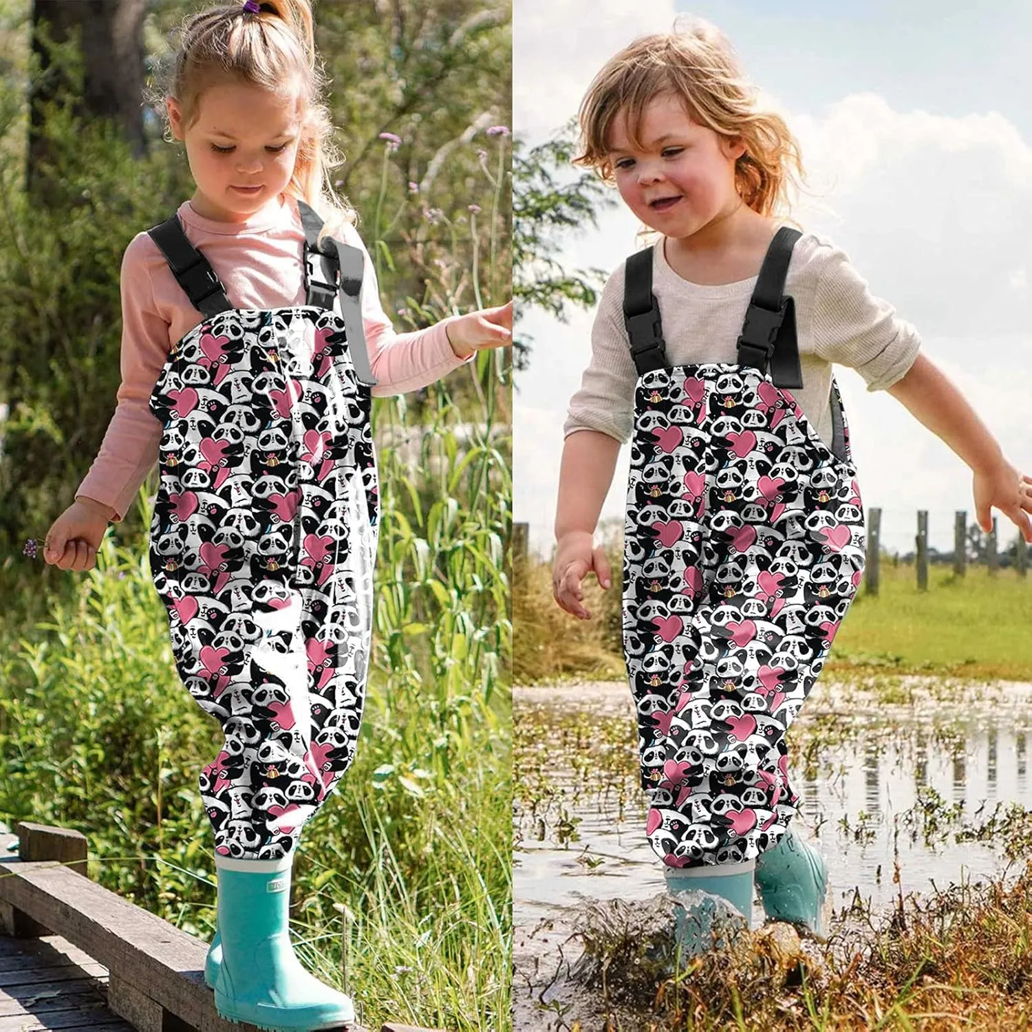 Youth Kids Waterproof Rain Pants Dirty Proof Suspender Trousers for Girls Boys Cute Cartoon Rain Overalls Outdoor