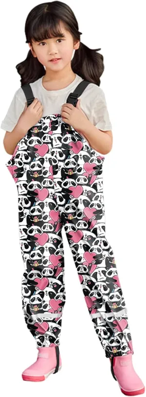 Youth Kids Waterproof Rain Pants Dirty Proof Suspender Trousers for Girls Boys Cute Cartoon Rain Overalls Outdoor